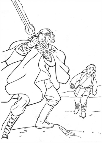 Qui Gon Jinn And Young Anakin Skywalker Coloring Page